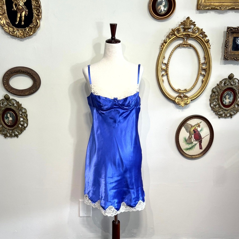 Vintage Victoria's Secret Lace Trim Satin Slip Dress Medium